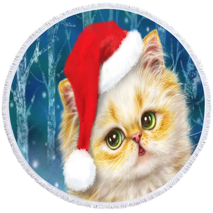 Cute Christmas Lightweight Beach Towel Cat Design Ginger Santa Kitten