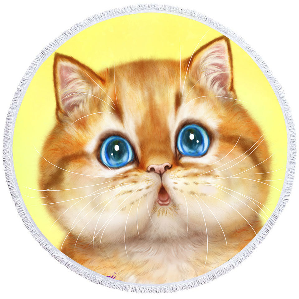 Cute Circle Beach Towel Painted Cats Chubby Ginger Kitten