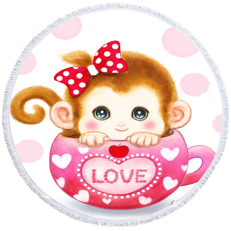 Cute Design Pinkish Love Cup Monkey Travel Beach Towel