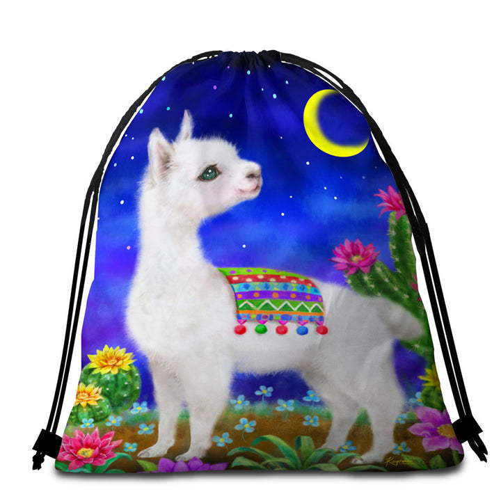 Cute Drawings Trendy Beach Towel Pack for Kids Llama in the Moonlight