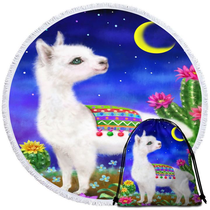 Cute Drawings Trendy Travel Beach Towels for Kids Llama in the Moonlight