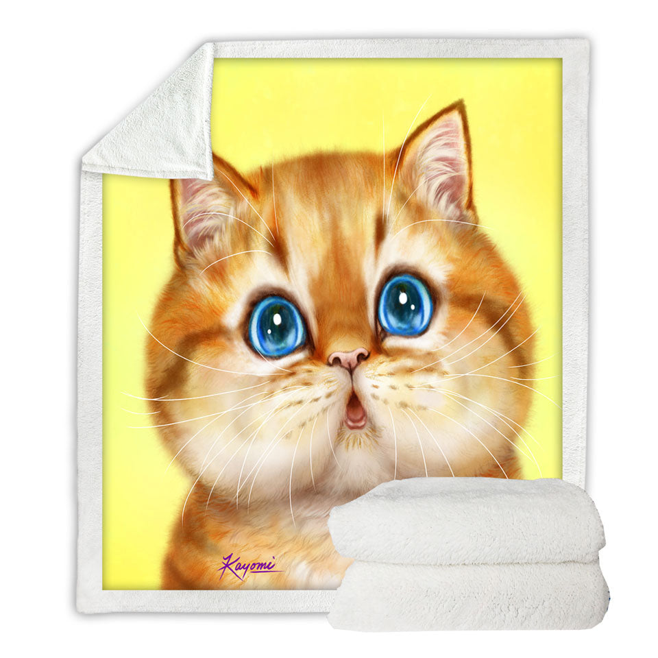 Cute Fleece Blankets with Painted Cats Chubby Ginger Kitten