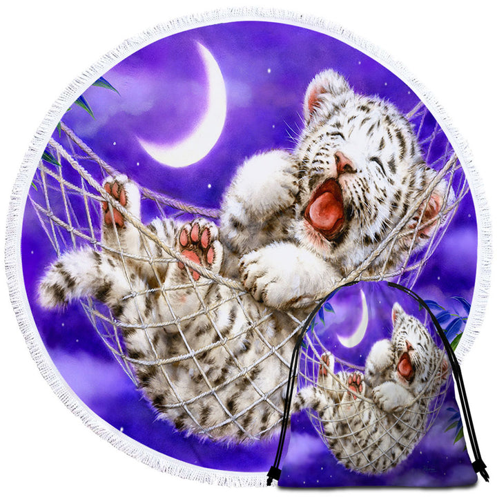 Cute Hammock White Tiger Cub Big Beach Towels and Bags