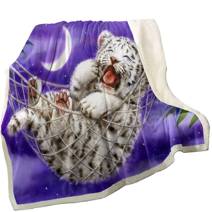 Cute Hammock White Tiger Cub Fleece Blankets