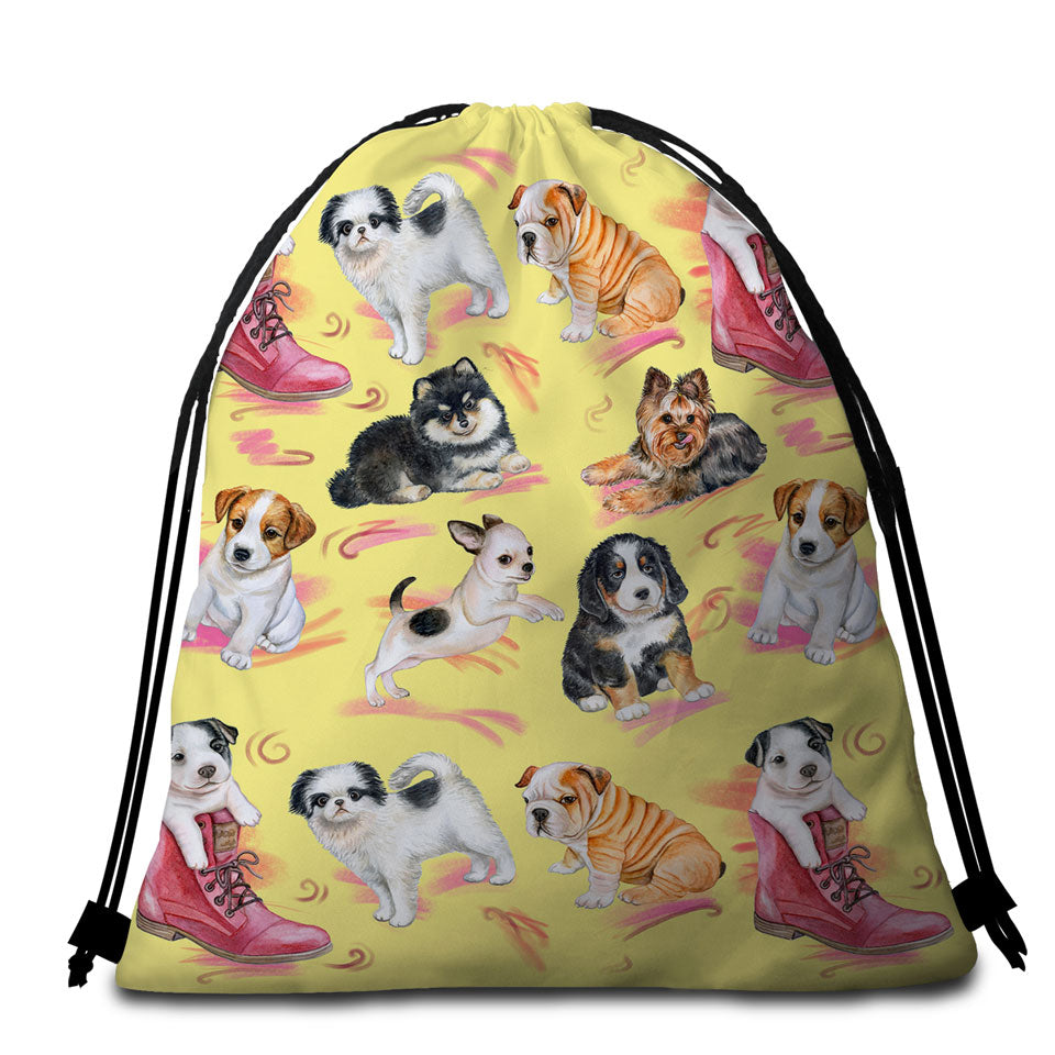 Cute Kids Beach Towel Bags Dogs Puppies Beach Bag for Towel