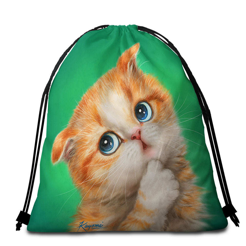 Cute Kids Beach Towel Bags Innocent Ginger Kitty Cat