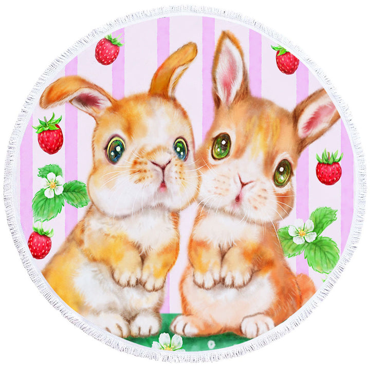 Cute Kids Unique Beach Towels Art Designs Bunnies and Strawberries