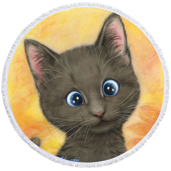 Cute Kittens Art Silly Blue Eyes Cat Beach Towels On Sale