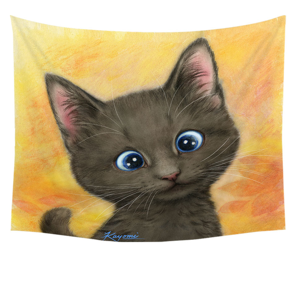 Cute Kittens Art Silly Blue Eyes Cat Hanging Fabric On Wall