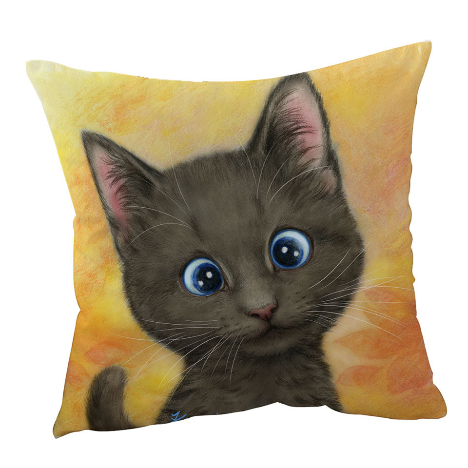 Cute Kittens Art Silly Blue Eyes Cat Pillow Cover