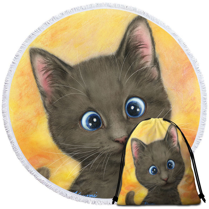 Cute Kittens Art Silly Blue Eyes Cat Unusual Beach Towels