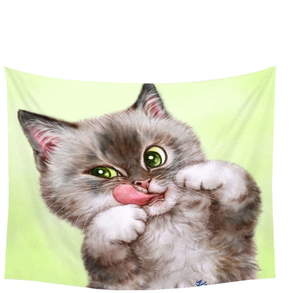 Cute Kittens Tapestry Drawings Brownish Tabby Kitty Cat