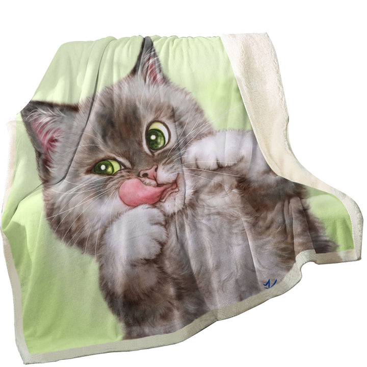 Cute Kittens Throw Blanket Drawings Brownish Tabby Kitty Cat