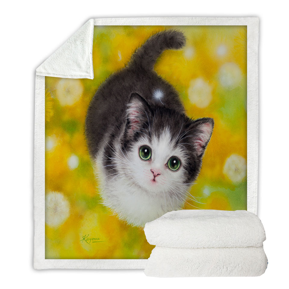 Cute Kitty Cat in the Dandelion Flower Garden Throws