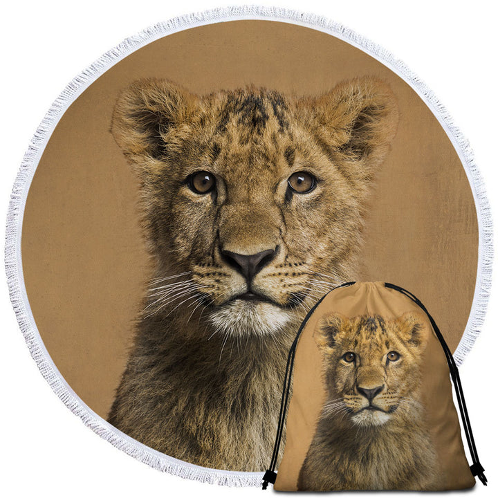 Cute Lion Cub Round Beach Towel