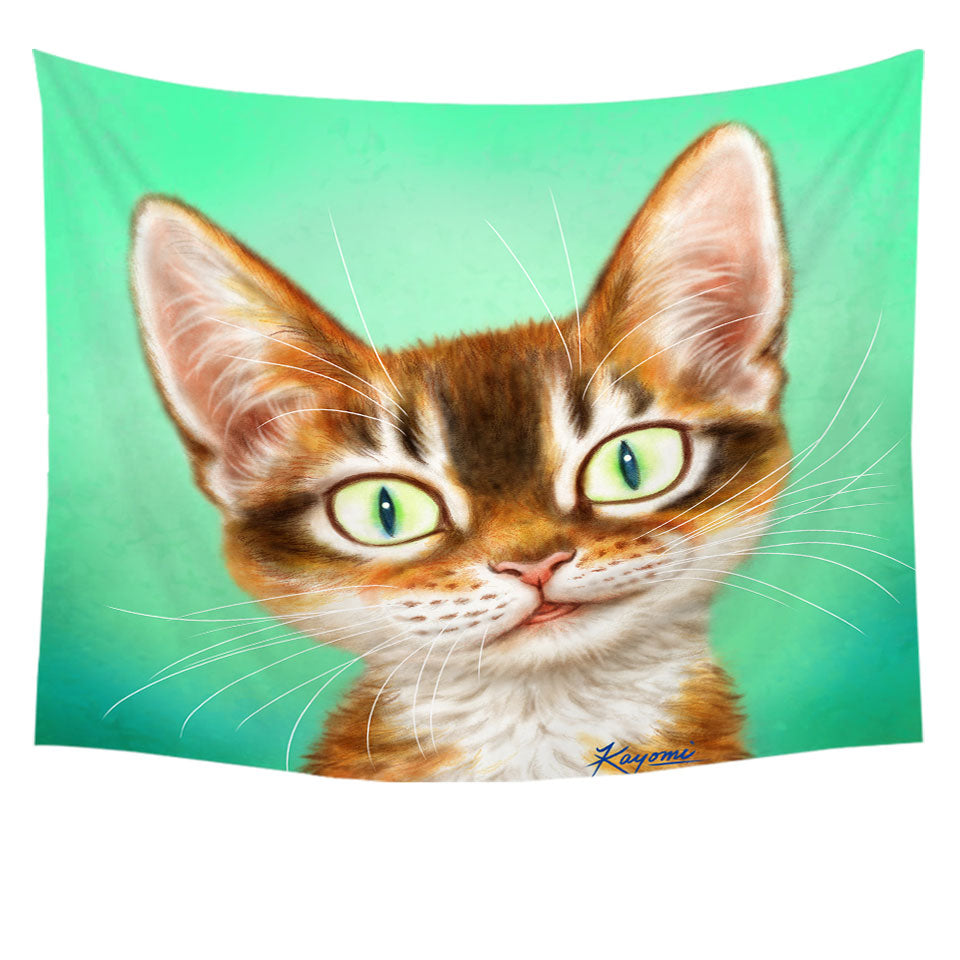 Cute Painted Cat Handsome Ginger Kitten Tapestry Wall Hanging