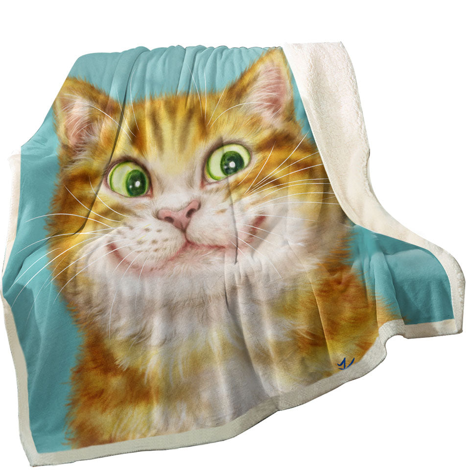 Cute Sherpa Blanket Cats Art Happy Ginger Kitten