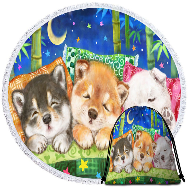 Cute Shiba Inu Dog Puppies Beach Towels Sleeping