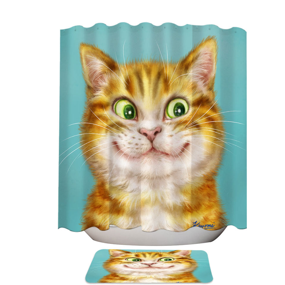 Cute Shower Curtains Cats Art Happy Ginger Kitten