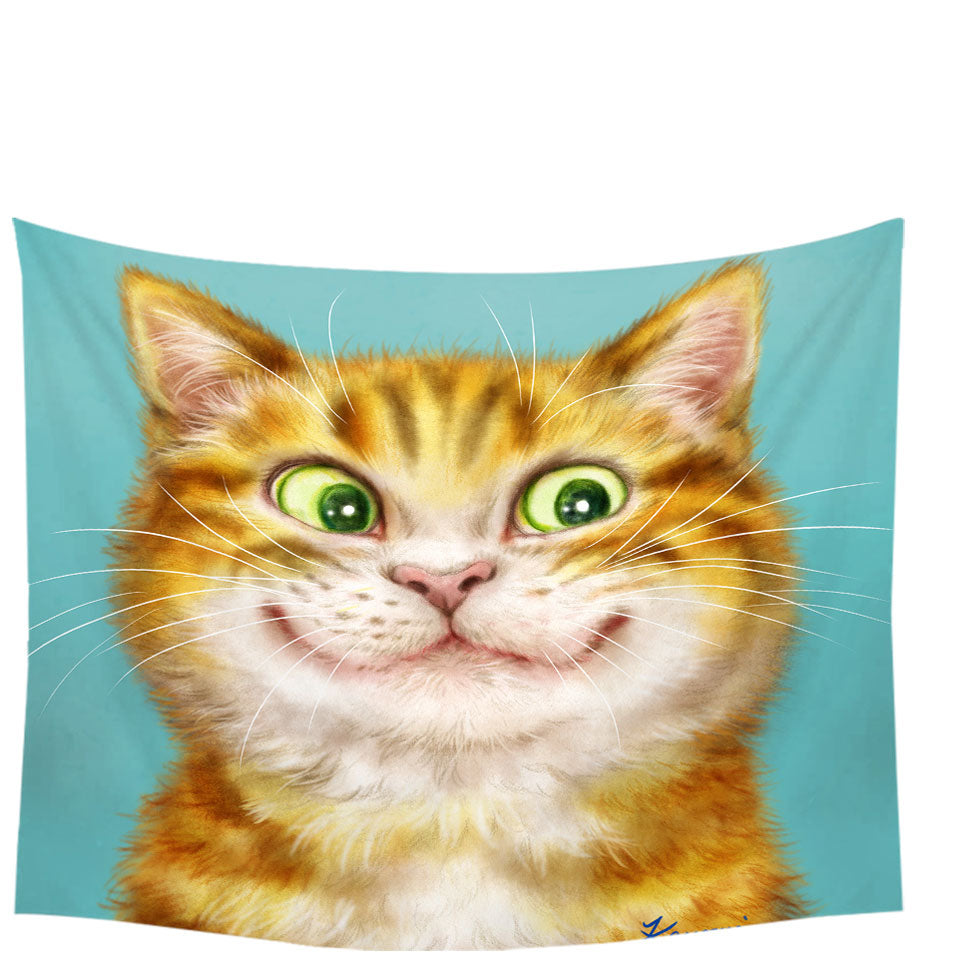 Cute Tapestry Cats Art Happy Ginger Kitten