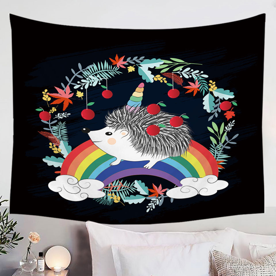 Cute Tapestry for Kids Rainbow Hedgehog