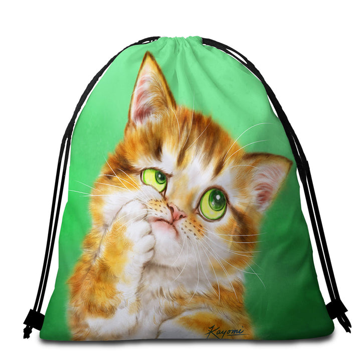 Cute Thinking Kitten Cats Art Beach Bags for Towels