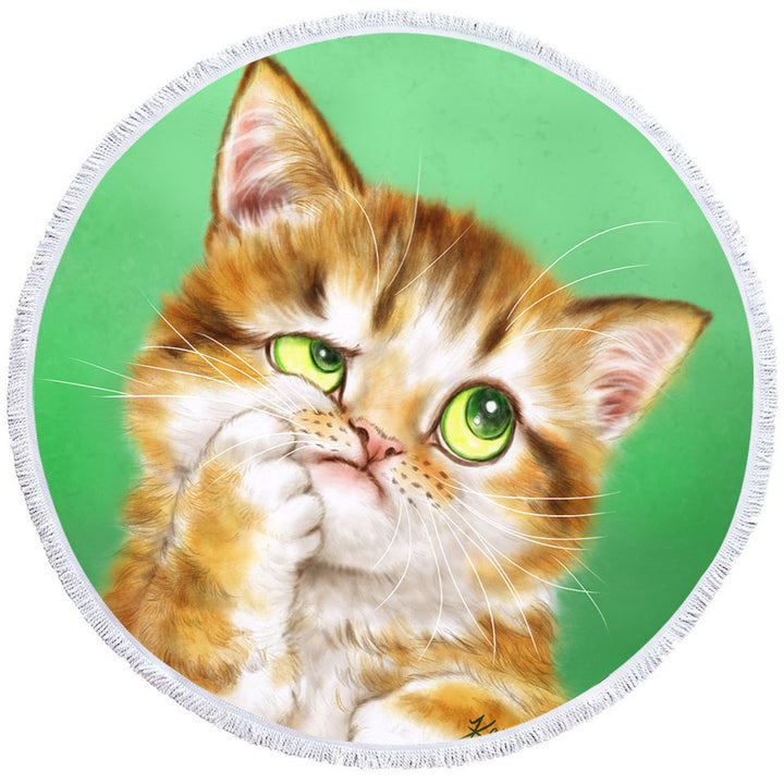 Cute Thinking Kitten Cats Art Circle Beach Towel