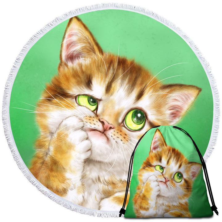 Cute Thinking Kitten Cats Art beach Towels and Bags Set