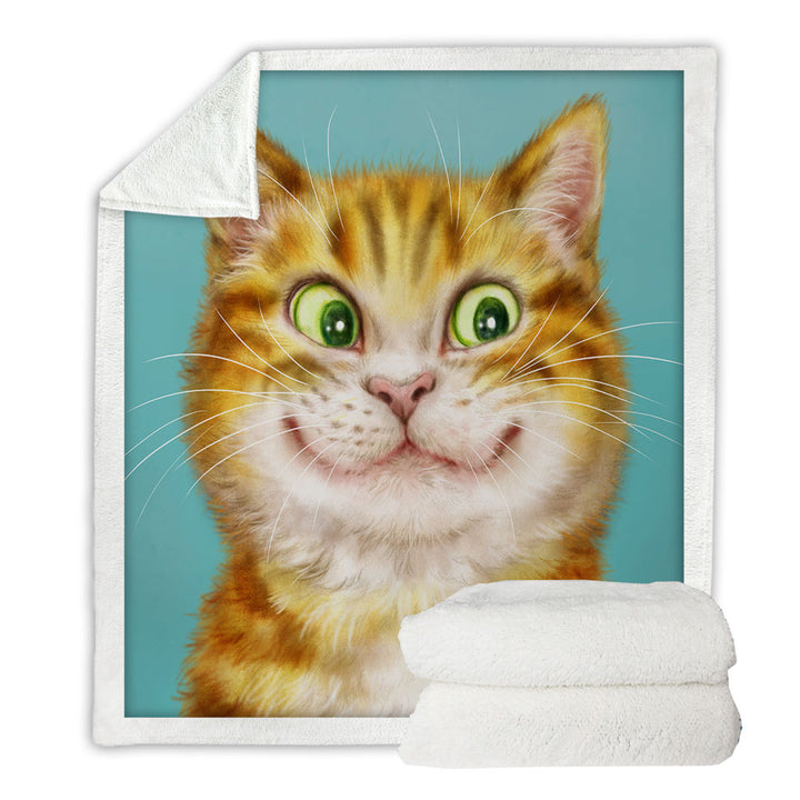 Cute Throw Blanket Cats Art Happy Ginger Kitten