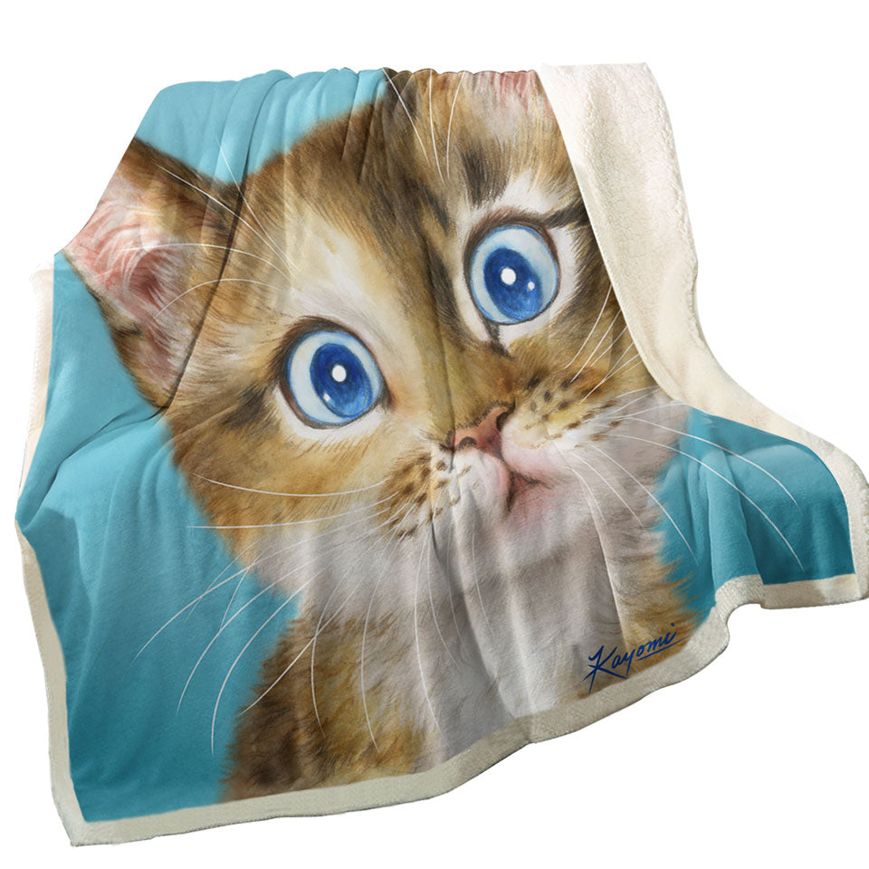 Cute Throw Blanket Paintings for Kids Blue Eye Kitty Cat