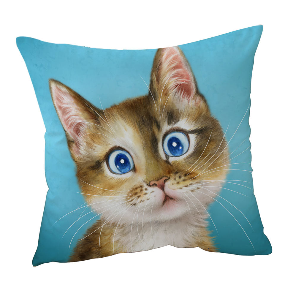 Cute Throw Pillows Paintings for Kids Blue Eye Kitty Cat