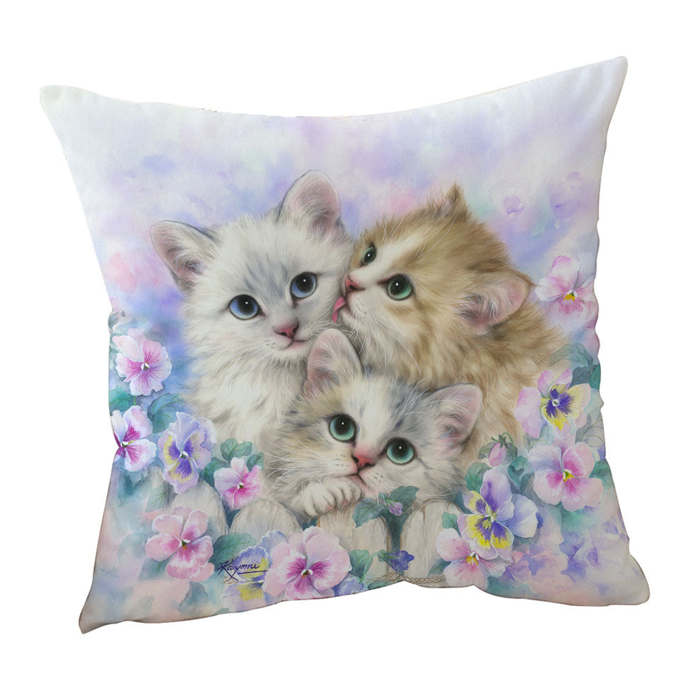 Cute Throw Pillows Three Adorable Kittens Daydreamers Cat Art