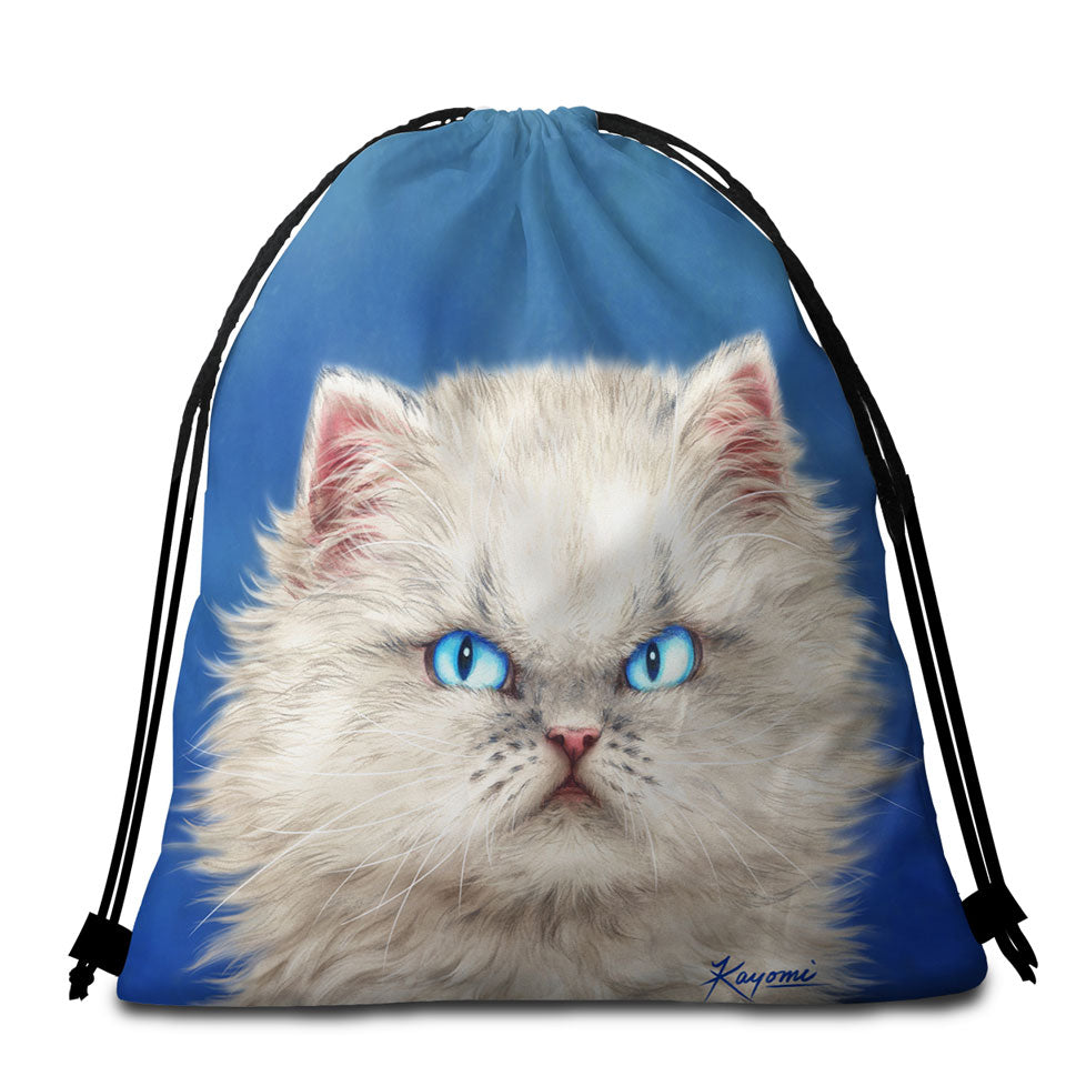 Cute White Angry Kitten Beach Bag for Towel