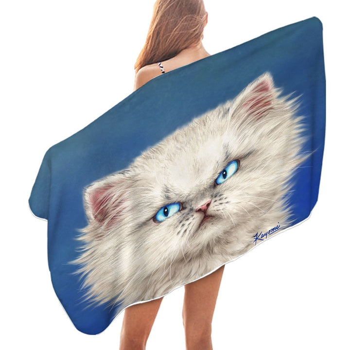 Cute White Angry Kitten Microfiber Beach Towel