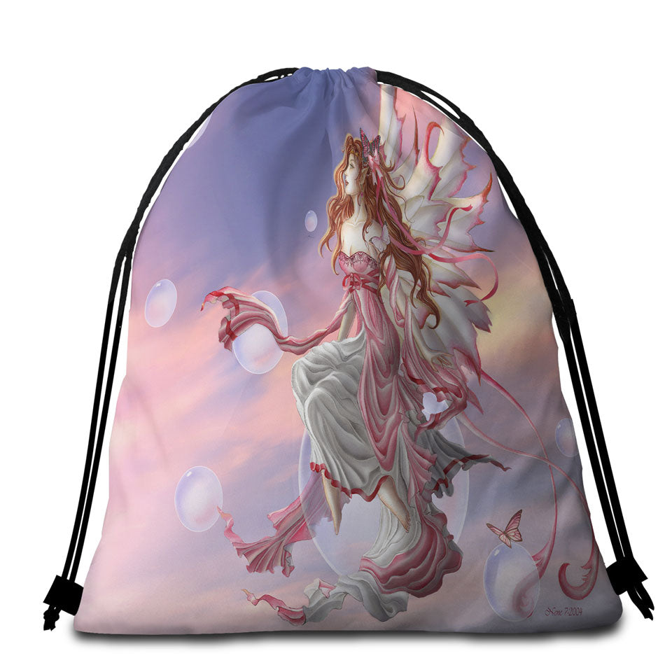 Day Break Fantasy Artwork Sunset Packable Beach Towel Sky Fairy