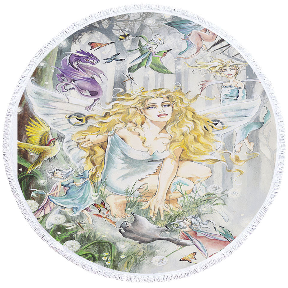 Fairytale Drawings Round Towel Displays Aria Fairy and Friends