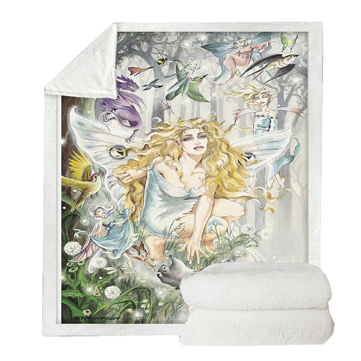 Fairytale Drawings Sherpa Blanket with Aria Fairy and Friends