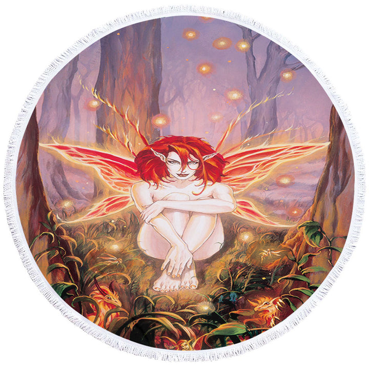 Fairytale Round Beach Towel Magical Forest Ember Fairy