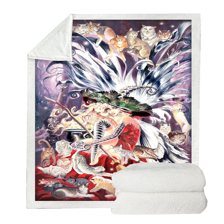 Fairytale Throw Blanket Art Faerie Witch of Cats