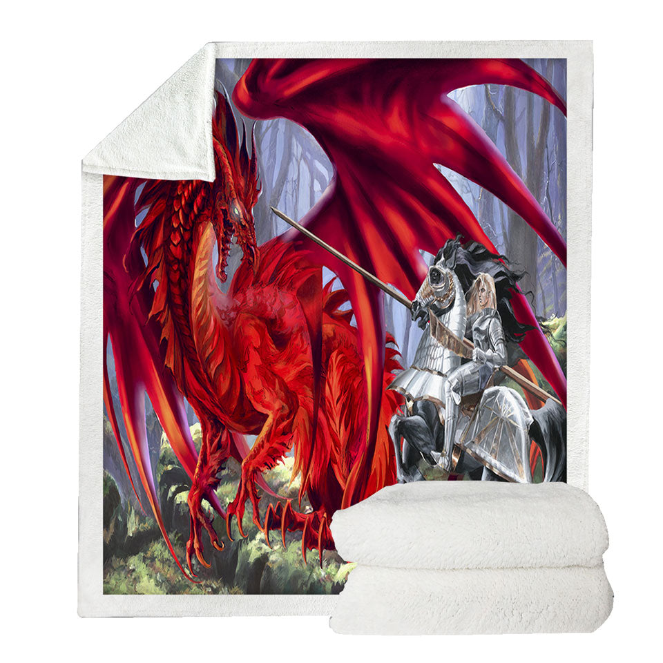 Fantasy Art Blood Lust Knight vs Red Dragon Fleece Blanket