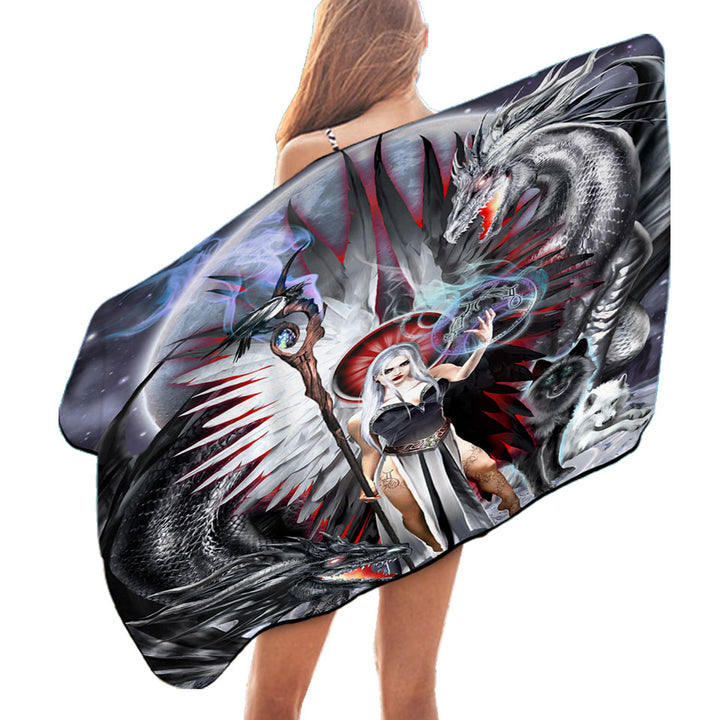 Fantasy Art Microfiber Beach Towel Gemini Cool Angel and Friends