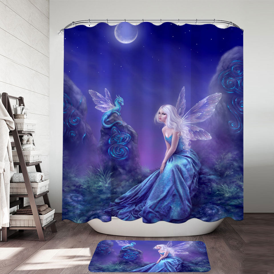 Set of 12 Blue Space Fairy Tale with Huge Whale Shower Curtain