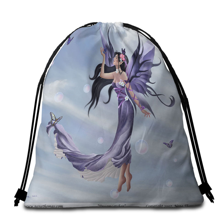 Fantasy Art the Purple Dream Catcher Fairy Beach Towel Bags