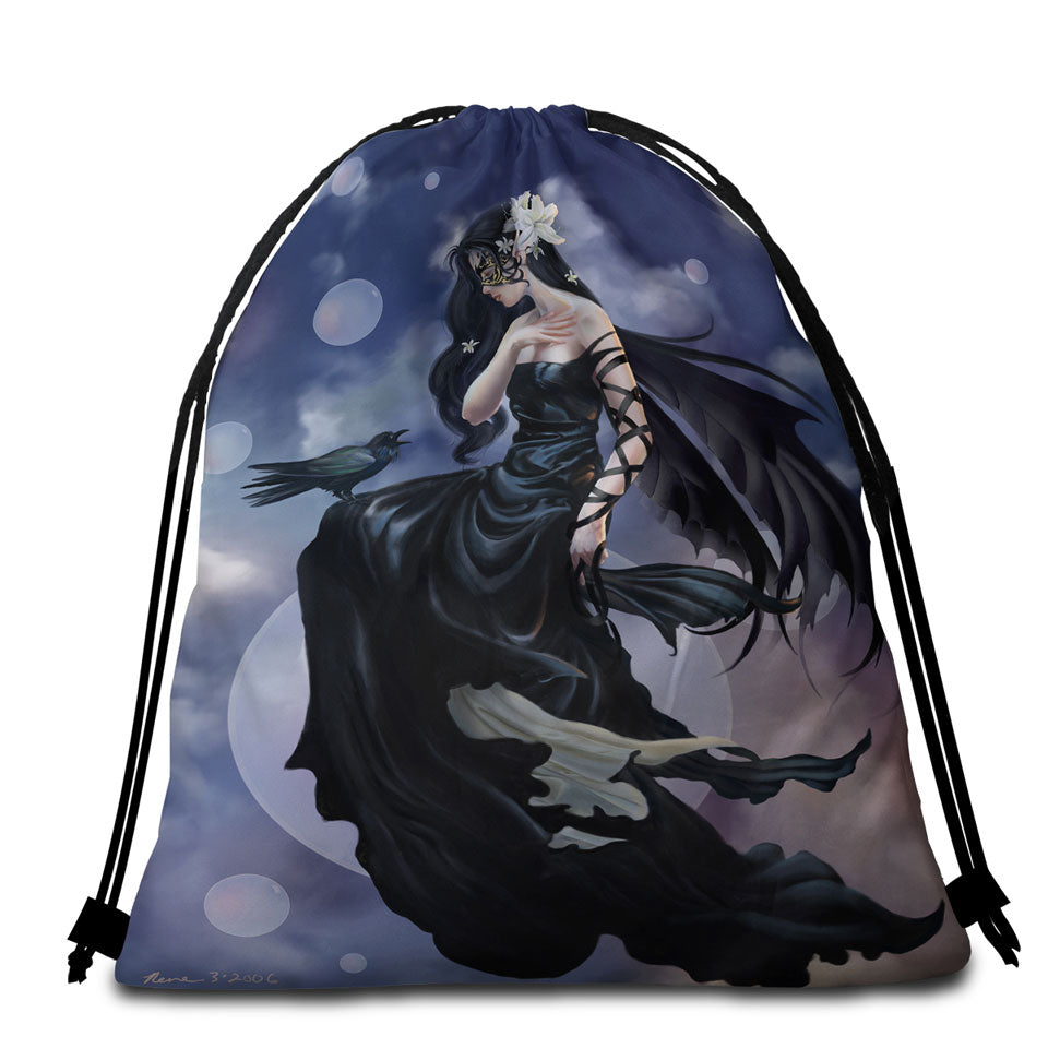 Fantasy Artwork the Dark Skies Fairy Beach Towel Bags