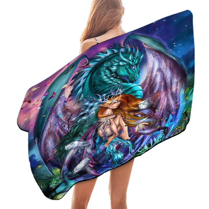 Fantasy Beach Towels Virgo Design Fairy and Dragon