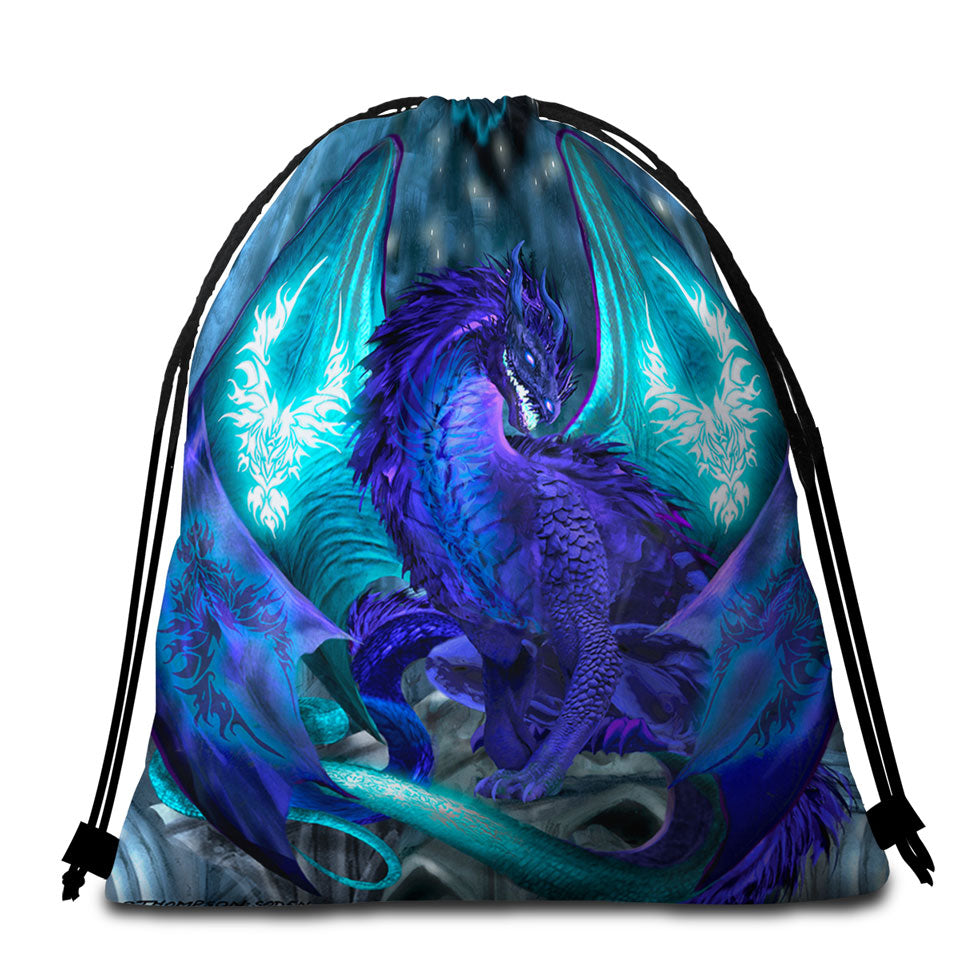 Fantasy Beach Towels and Bags Set Creature Omen Purple Dragon