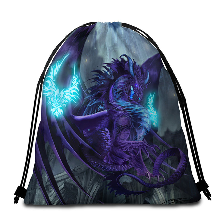 Fantasy Design Beach Towels and Bags Set Talisman Purple Dragon