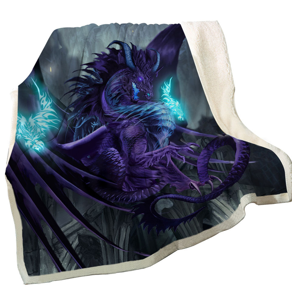 Fantasy Design Sherpa Blankets Talisman Purple Dragon