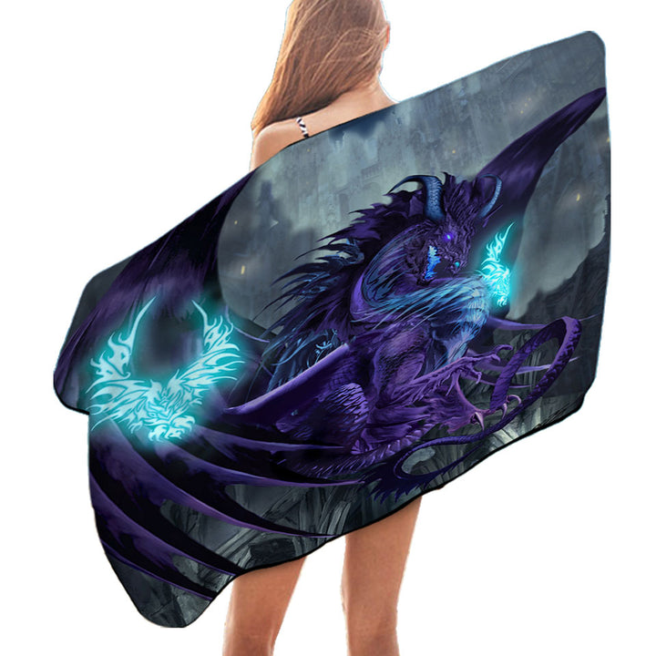 Fantasy Design Talisman Purple Dragon Swims Towel for the Beach