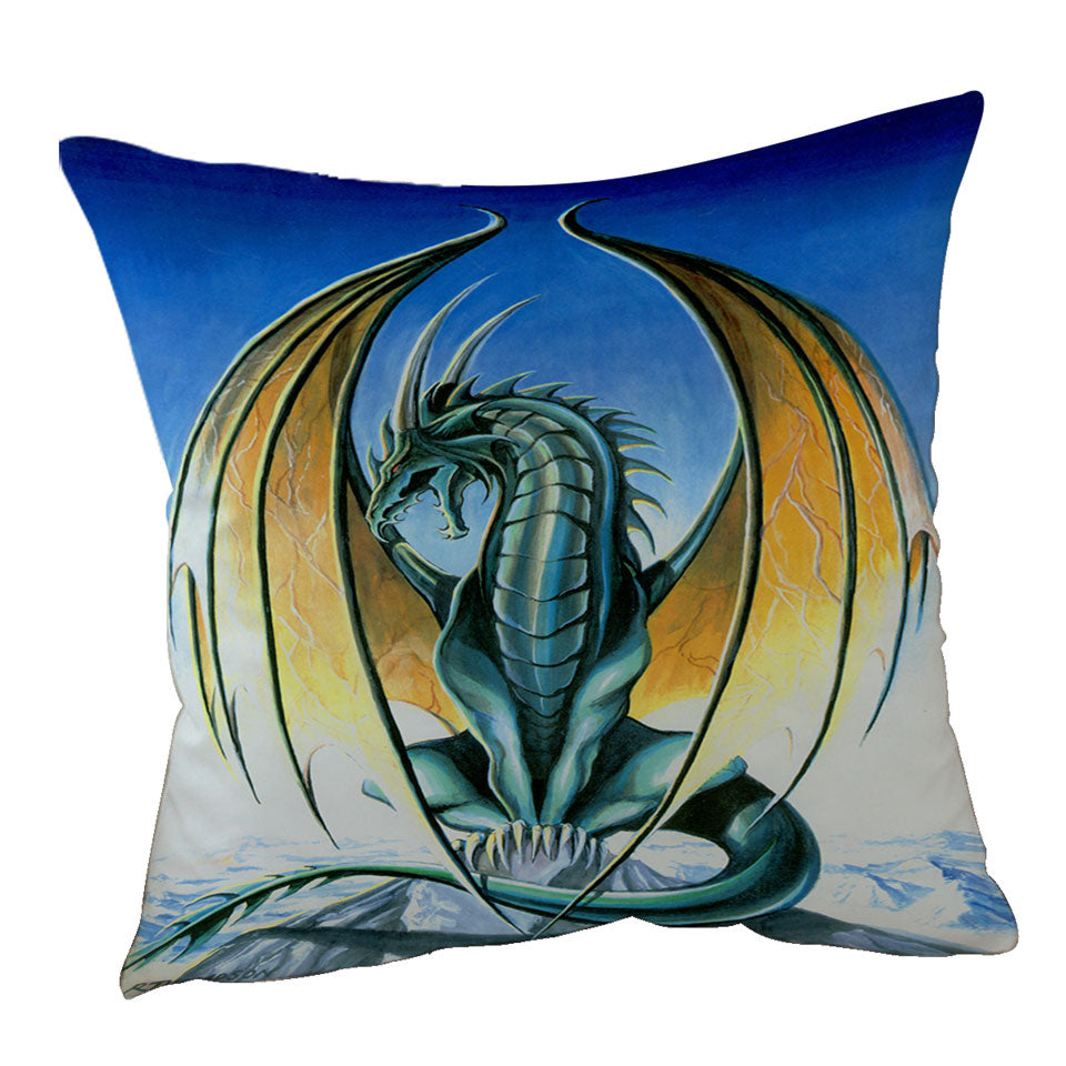 Fantasy Drawings Aerie Green Yellow Dragon Cushion Cover